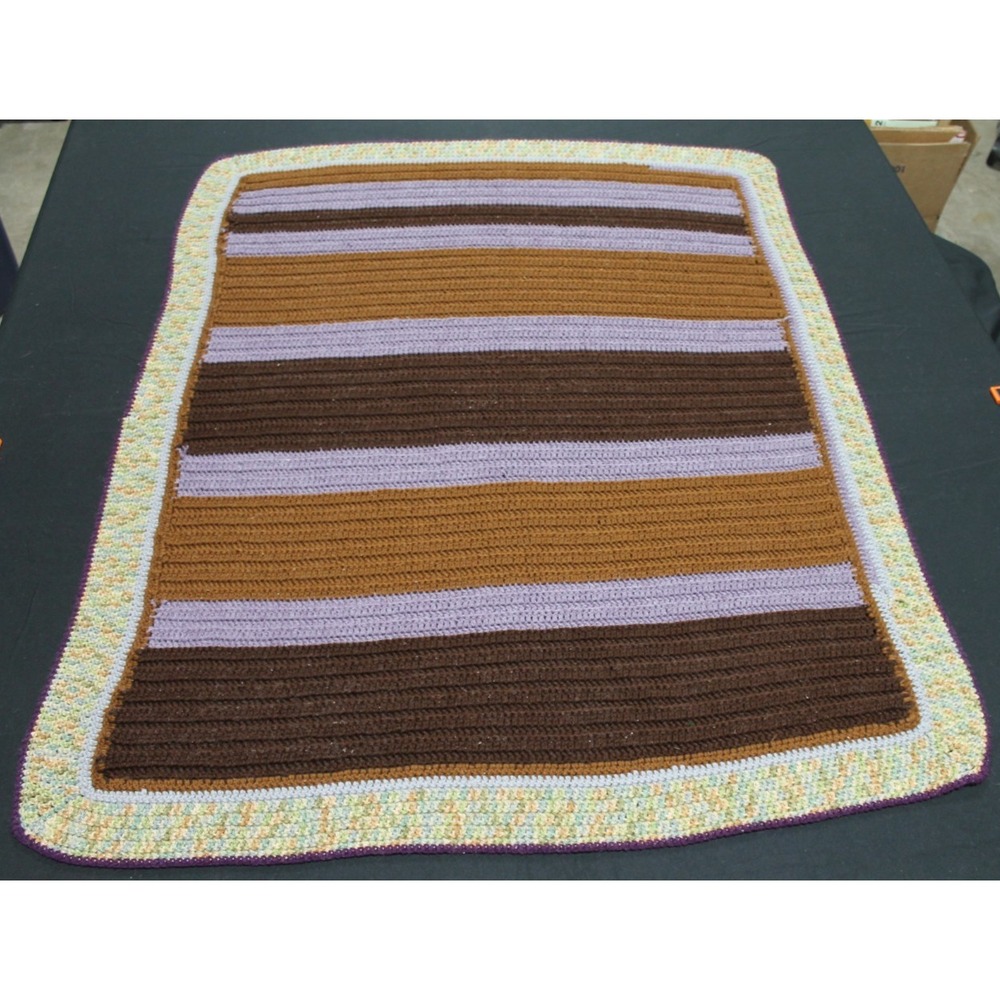 Handmade Crochet Blanket 42x48 Brown Purple Striped Throw Afghan